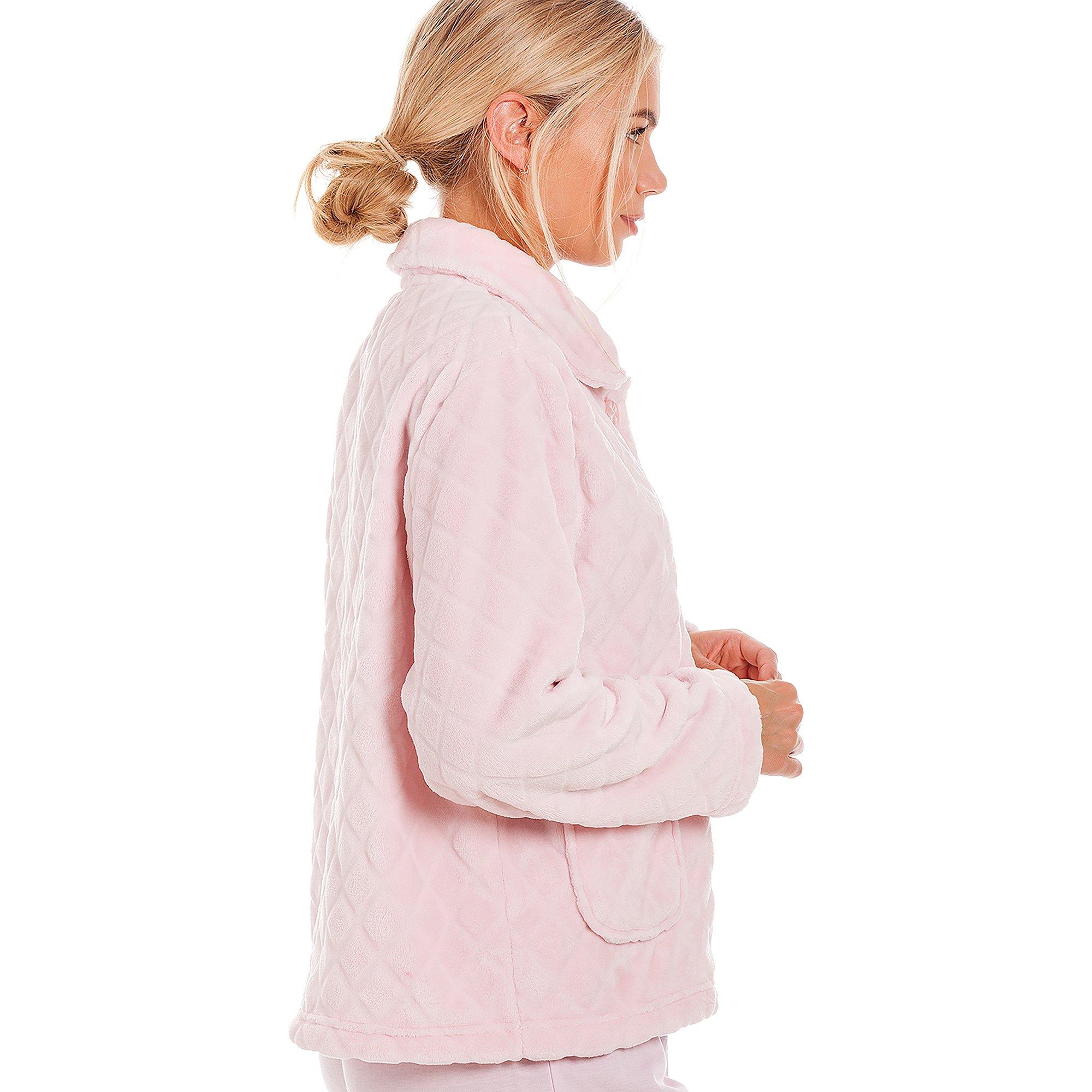 Camille Supersoft Fleece Diamond Print Bed Jacket with Pockets