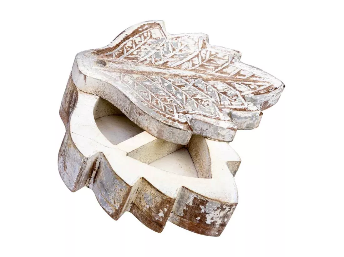 Coffret en bois sculpté avec finition artisanale marron antique 17x13,5x5h cm