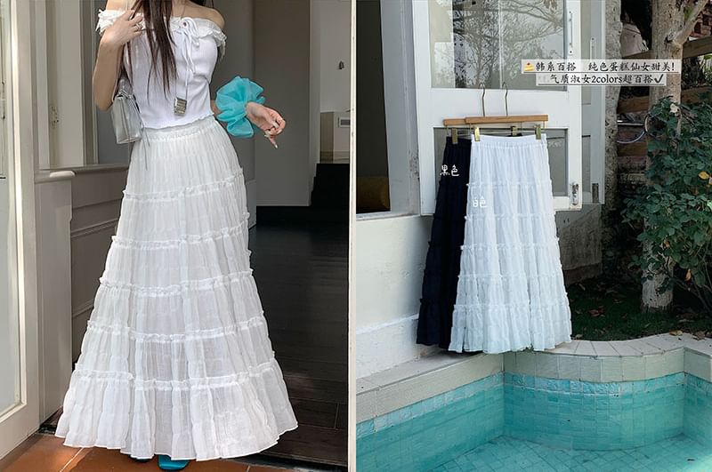 Tel tot 10 - Maxi A-lijn rok met elastische taille en ruches
