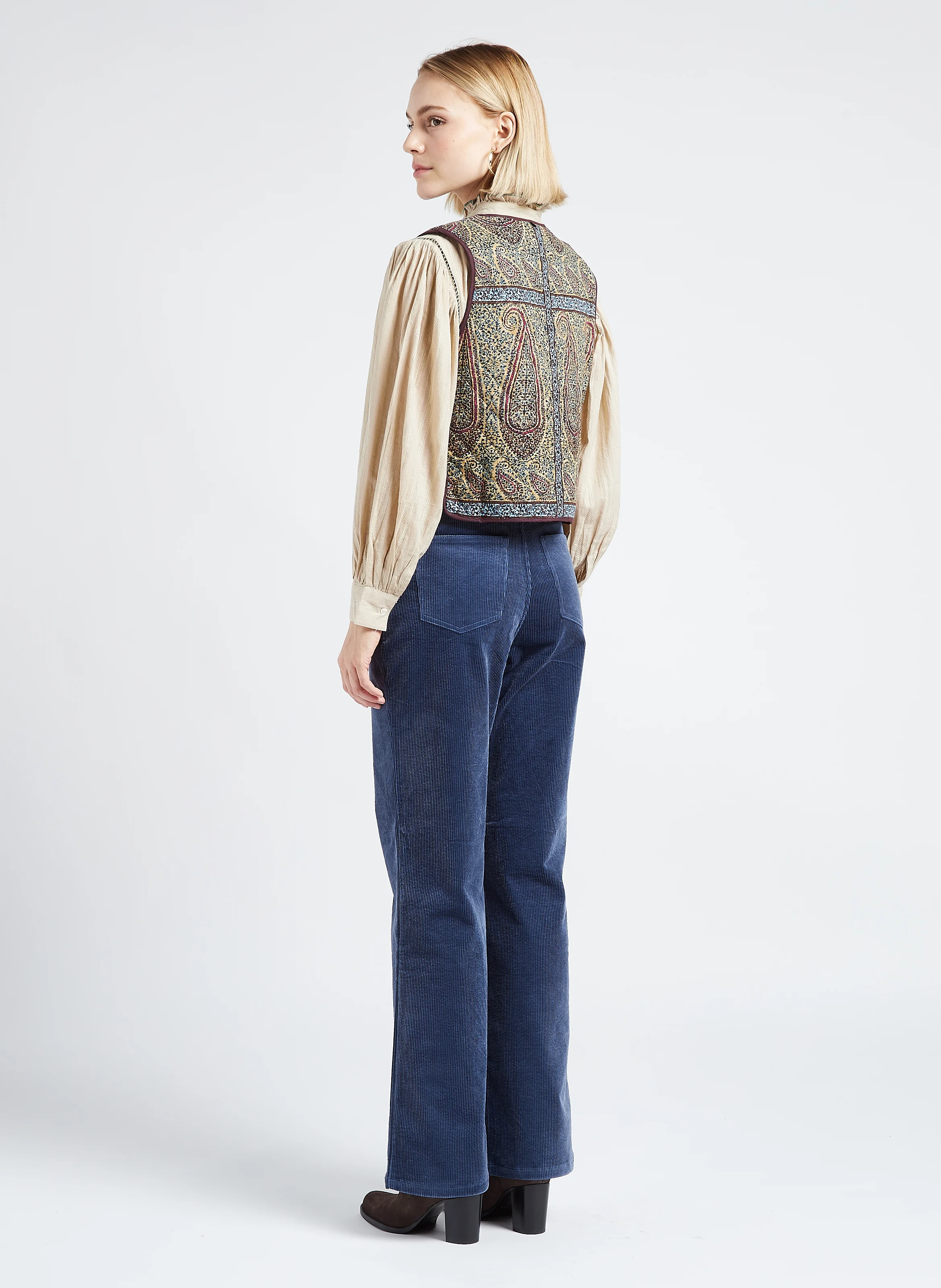 TILDA - Pantalon droit taille haute en coton mélangé | Bleu