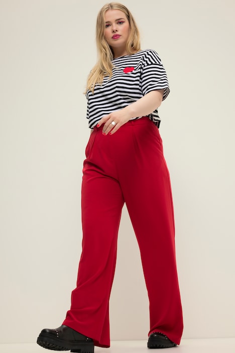 Hose, High Waist, weites Bein, Bundfalten