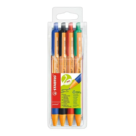Druck-Kugelschreiber - STABILO pointball - 4er Pack - blau, schwarz, rot, grün
