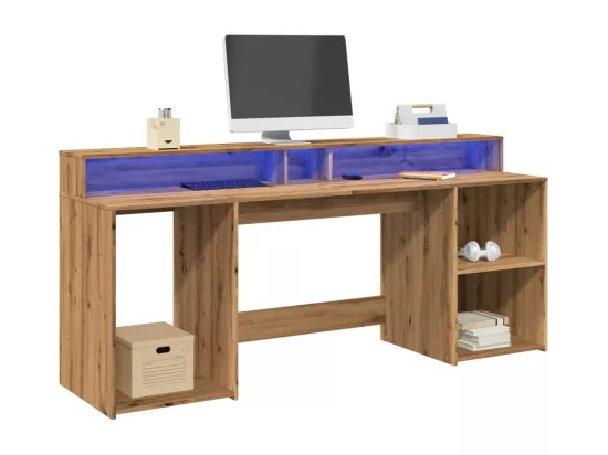 Bureau avec lumières LED chêne artisanal bois d'ingénierie
