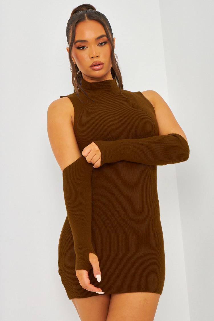 Robe pull marron + manches mitaines