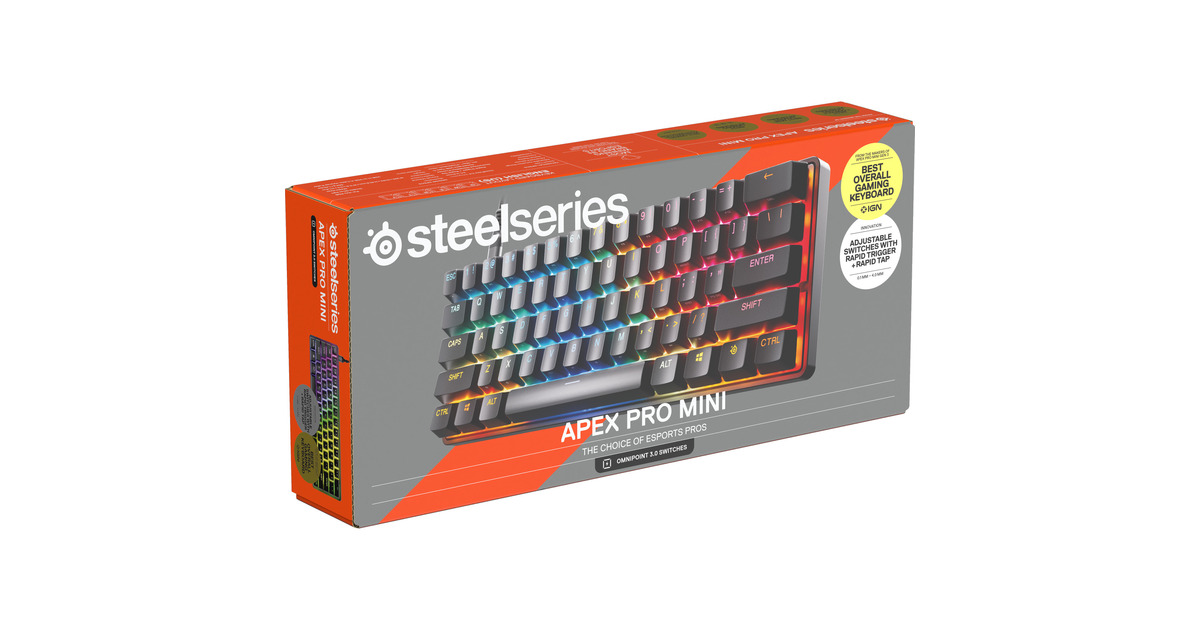 SteelSeriesApex Pro Mini Gen 3, gaming toetsenbord  (Zwart, US lay-out, SteelSeries OmniPoint 3.0, 60%, RGB leds, Double Shot PBT Keycaps)