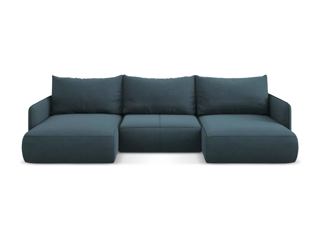 Canapé d'angle panoramique convertible en tissu texturé - jeans - NANEA