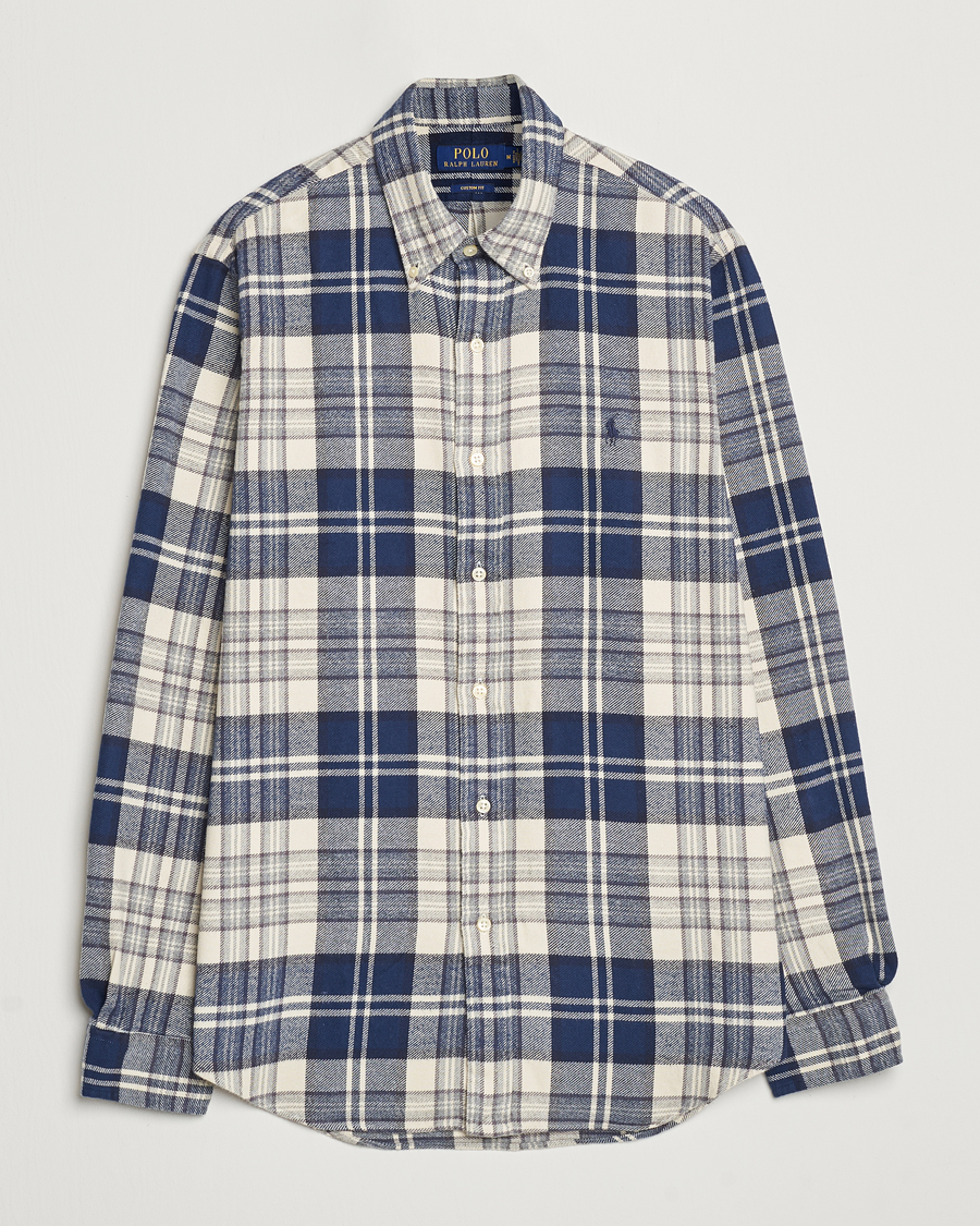 Polo Ralph Lauren Custom Fit Brushed Flannel Checked Shirt Off White