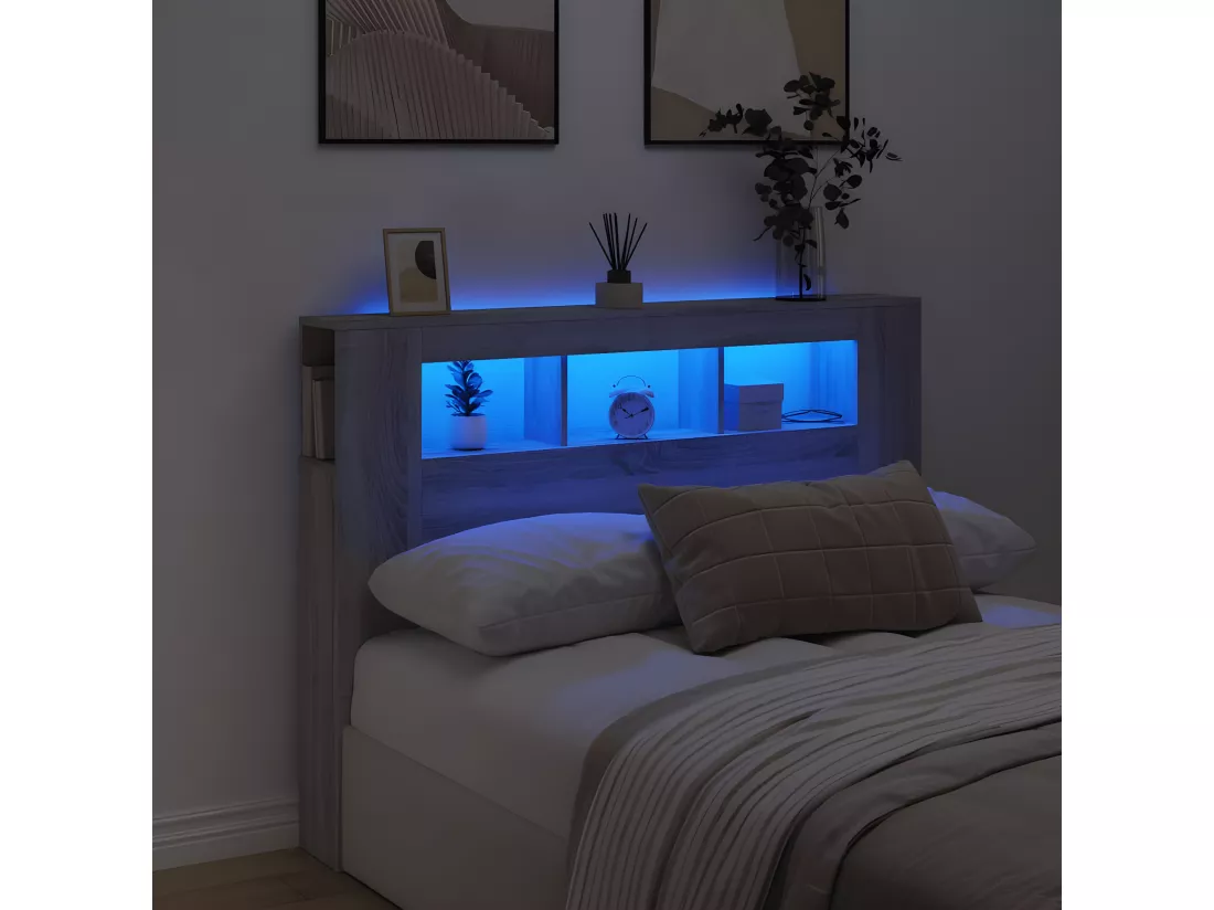 Tête de lit à LED sonoma gris 140x18,5x103,5 cm bois ingénierie