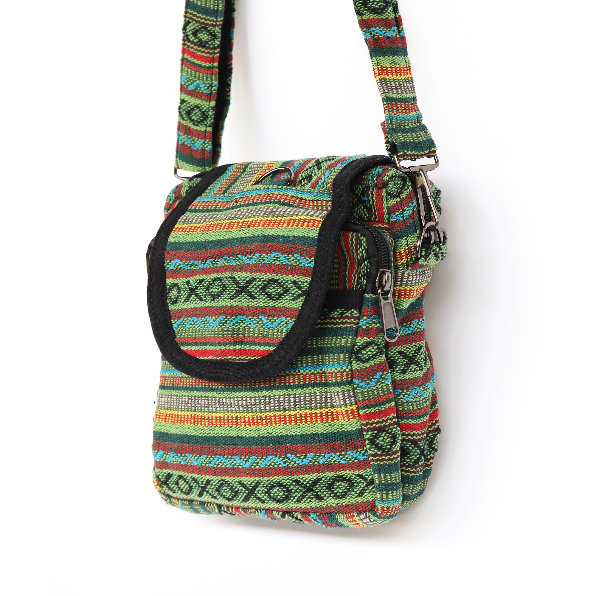 Umhängetasche aus Baumwolljacquard, grün-blau, H 22 cm, B 15 cm, L 7 cm günstig bestellen