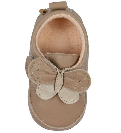 Melton Leder-Krabbelschuhe - Natural m. Schmetterling