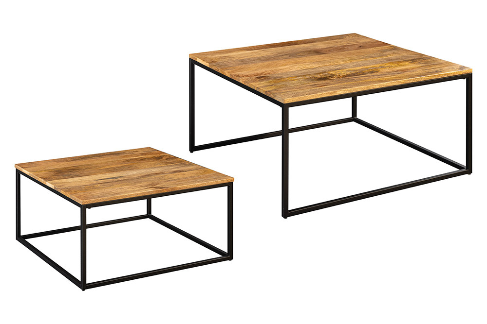 Design Couchtisch 2er Set ELEMENTS 75cm Mangoholz braun schwarzes Gestell