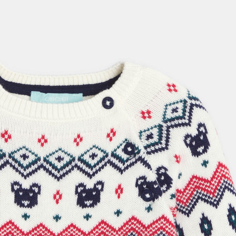 Pull maille tricot jacquard blanc bébé garçon Blanc