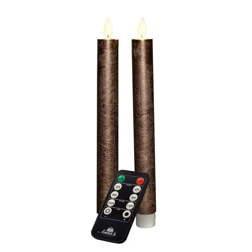 Anna's Collection LED dinerkaarsen - 2x - brons - 23 cm