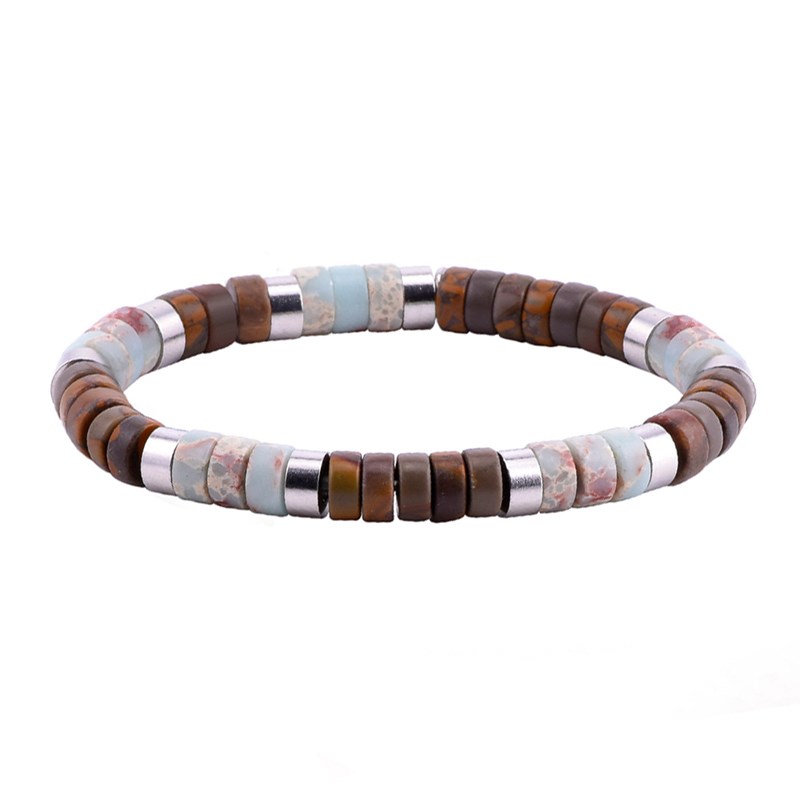 Bracelet Perles Heishi Jaspe Impérial Bleu Océan oeil De Tigre-enfant-12cm