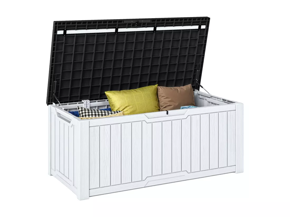 YITAHOME Boîte de rangement Extérieure - Boîte de Rangement de jardin - 142 x 67 x 69 cm - 390 L - Verrouillable - Blanc