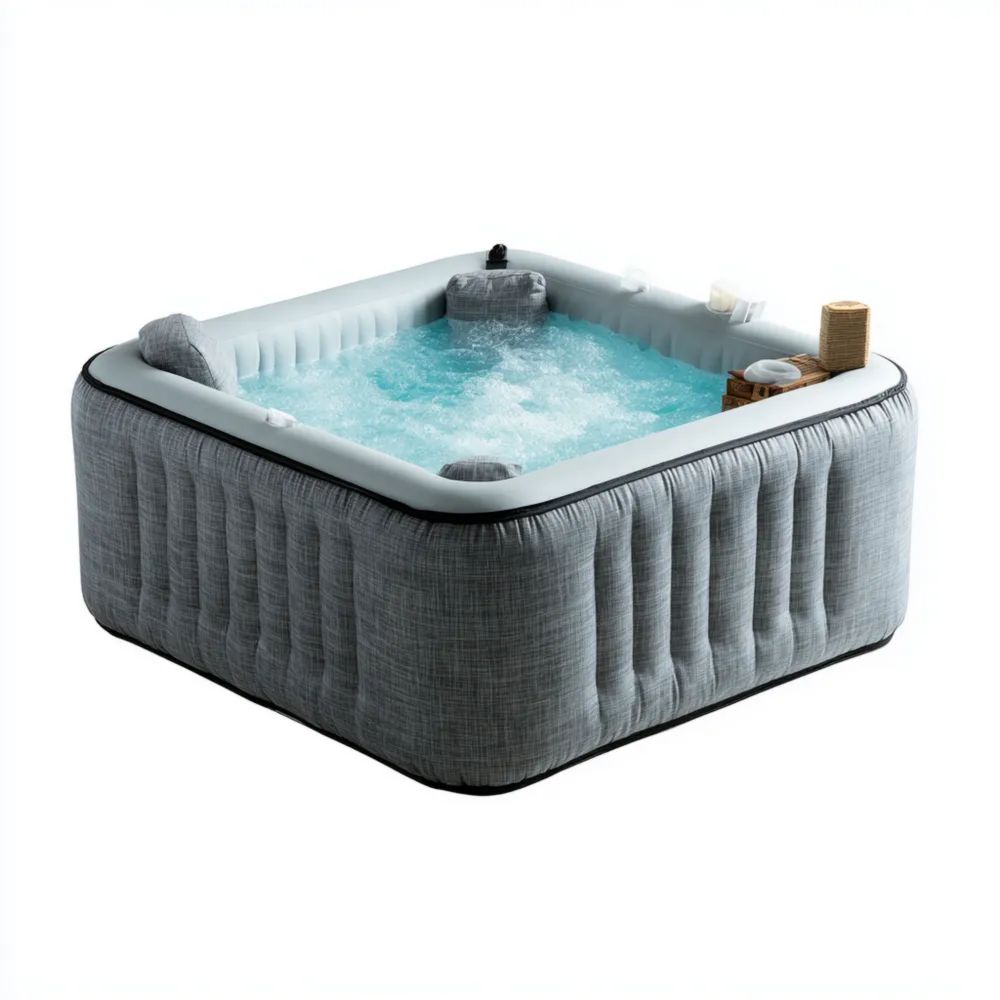 Aufblasbarer Whirlpool 185x185x65 cm Grau - Entspannung für 4 Personen