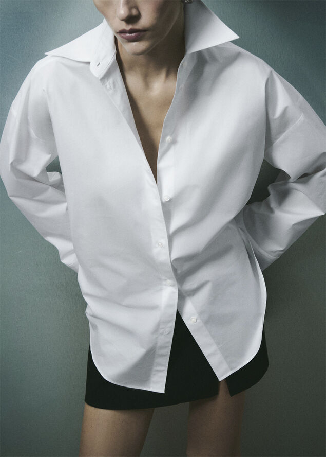 MANGO 100% cotton oversized shirt Natural white