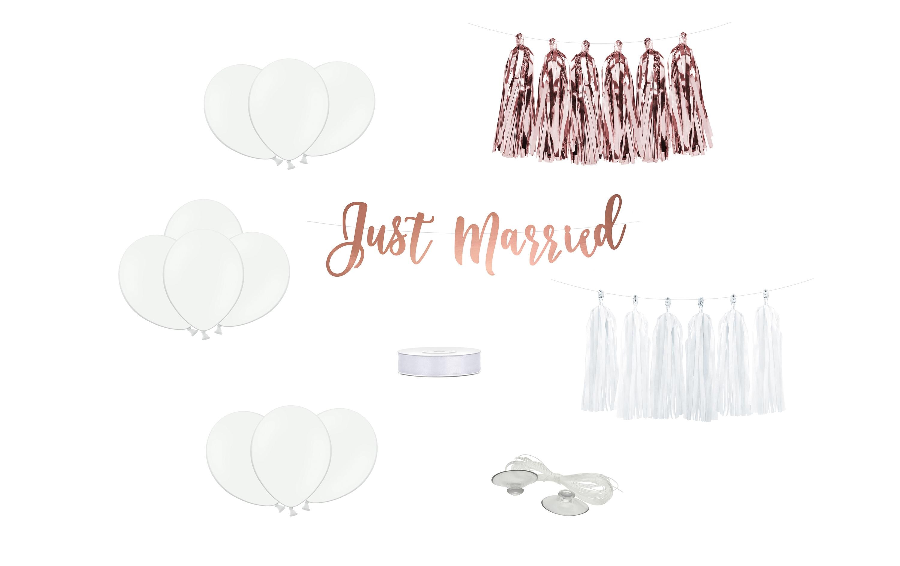 Hochzeitsaccessoire Auto Dekoration Set Rrosegold/WeissAutoschmuck für die Hochzeit
