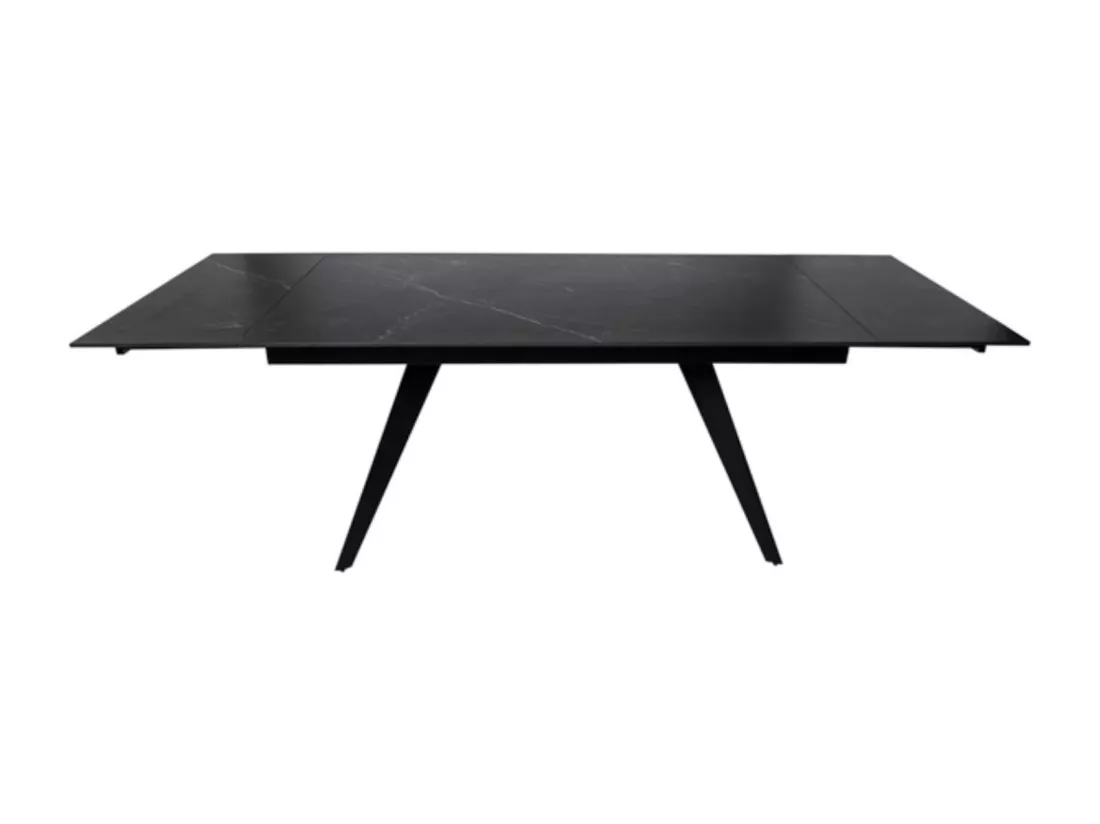 Table rectangulaire extensible plateau porcelaine et pieds métal noir Konty-Couleur Gris-Largeur 180/220/260 cm