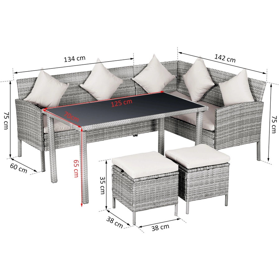 Outsunny Rattan Sitzgruppe mit Tisch grau, cremeweiß
