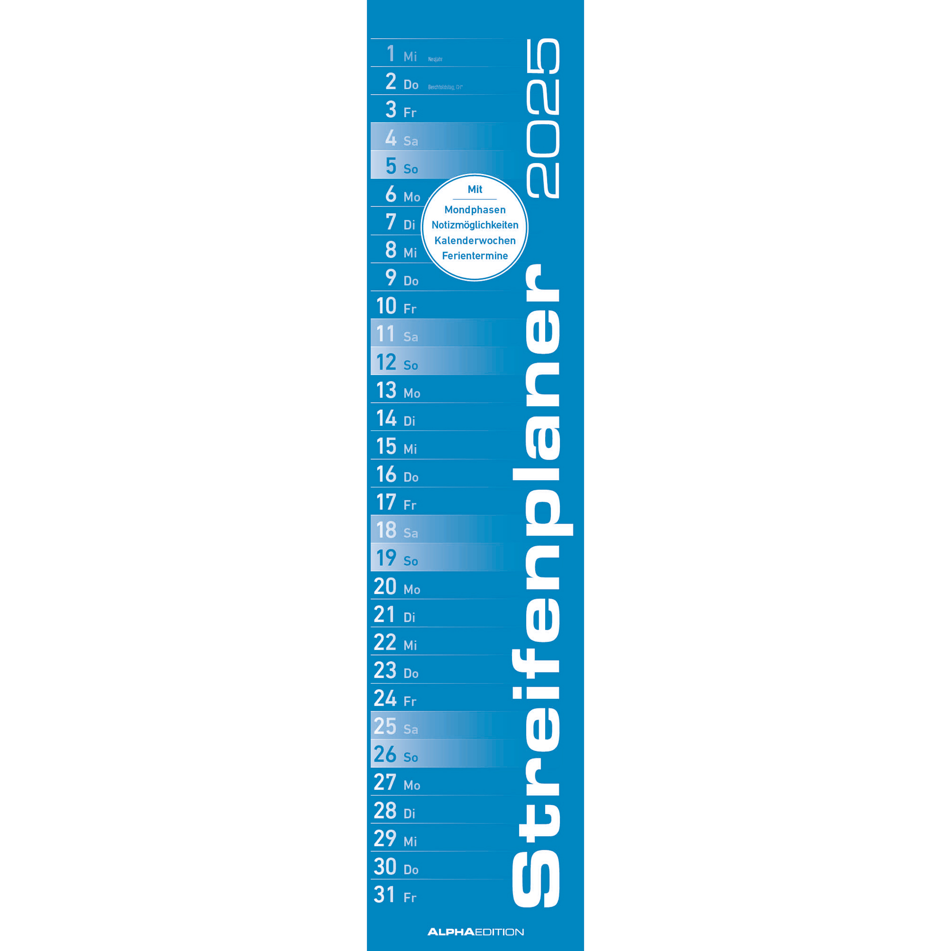 Streifenplaner 2025 - blau - 11,3x49,5 cm