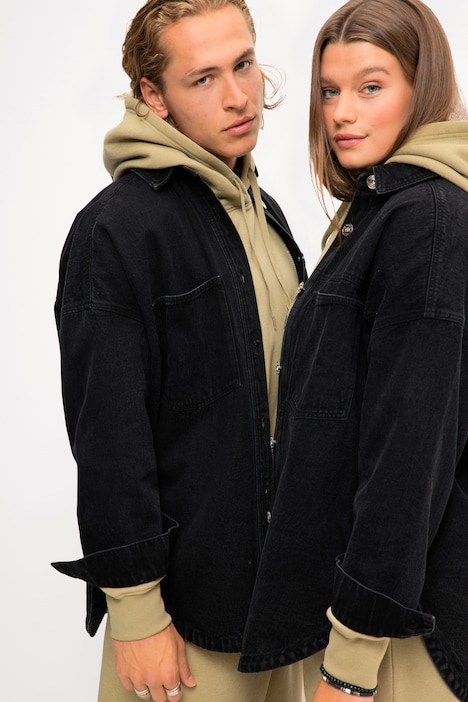 Oversized-Jeanshemd, Hemdkragen, Langarm, Unisex
