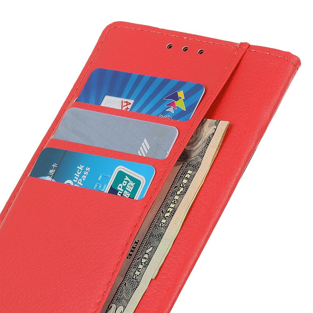 iPhone 16 Leder Tasche Flip Cover Litchi Look - Rot