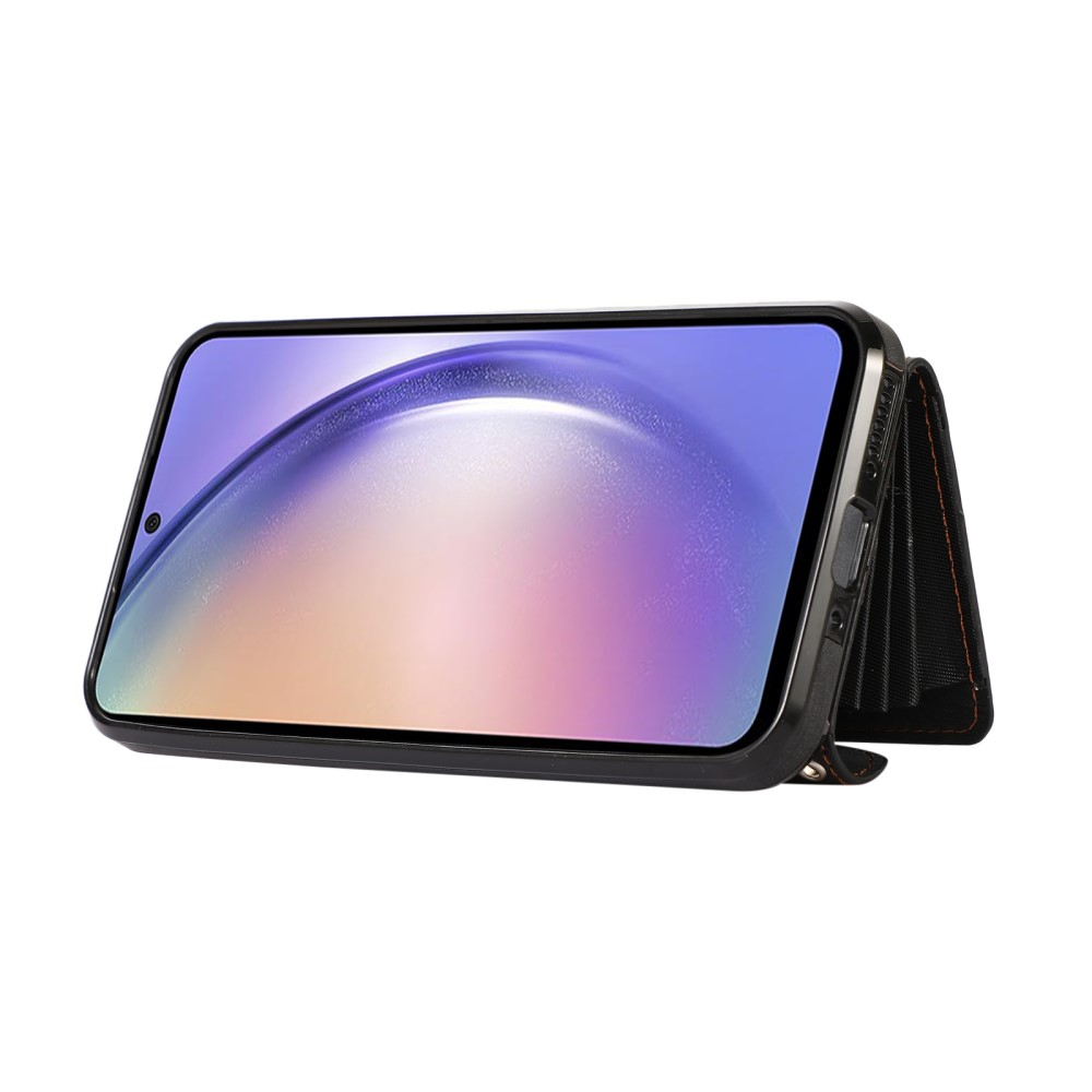 Samsung Galaxy A54 5G Necklace Leder Schutz Hülle mit Kartenfächer   Handykette (RFID Schutz) - Schwarz