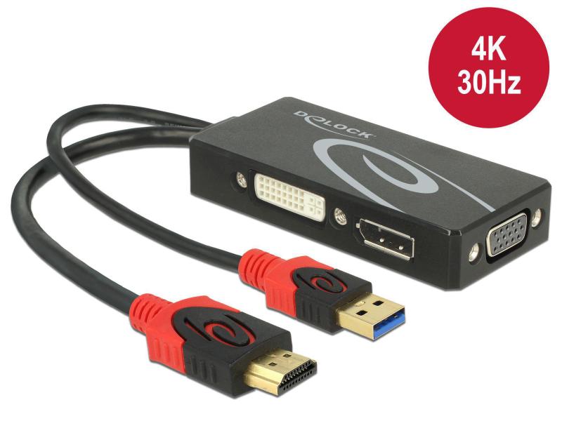 Delock Adapter 4K, 30HZ HDMI/USB 2.0 - DVI-D/VGA/DisplayPor HDMI zu DVI / VGA / Displayport Adapter