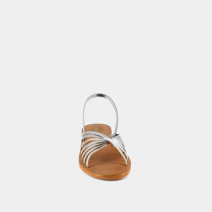 Sandales à brides et bouts ouverts  en cuir métallisé argent