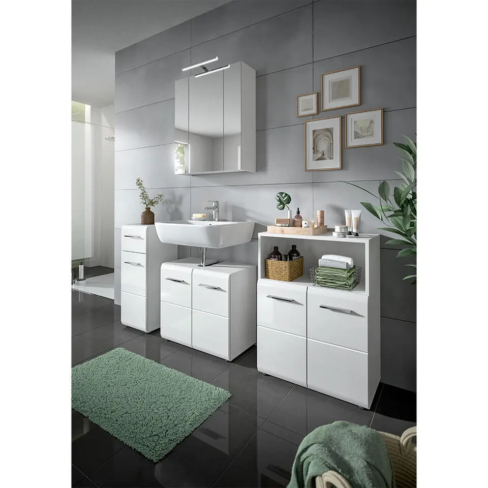 Hioshop Ice badkamerkast 2 deuren 1 vak wit hoogglans