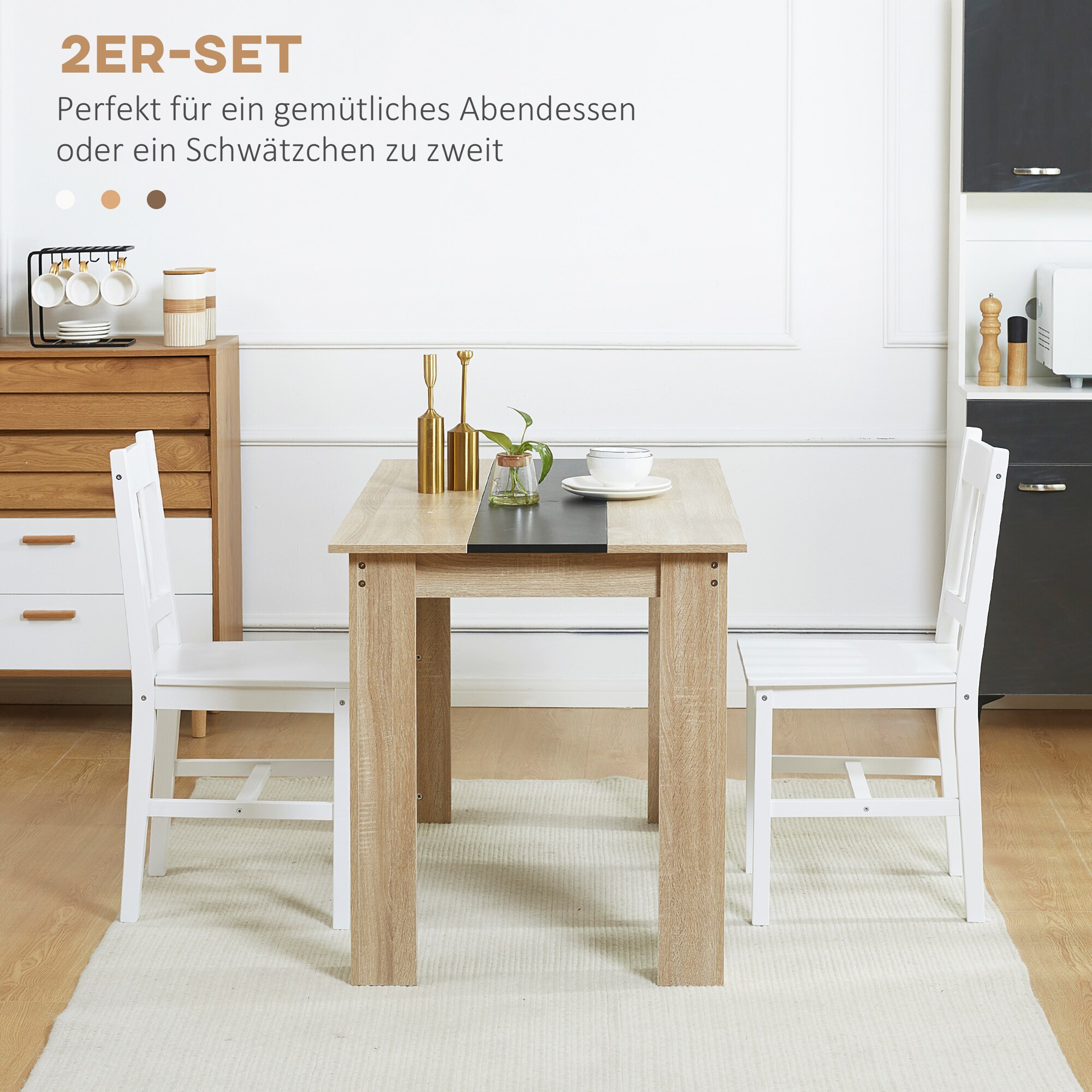 HOMCOM Esszimmerstuhl mit Holzrahmen weiß 41L x 46,5B x 85,5H cm