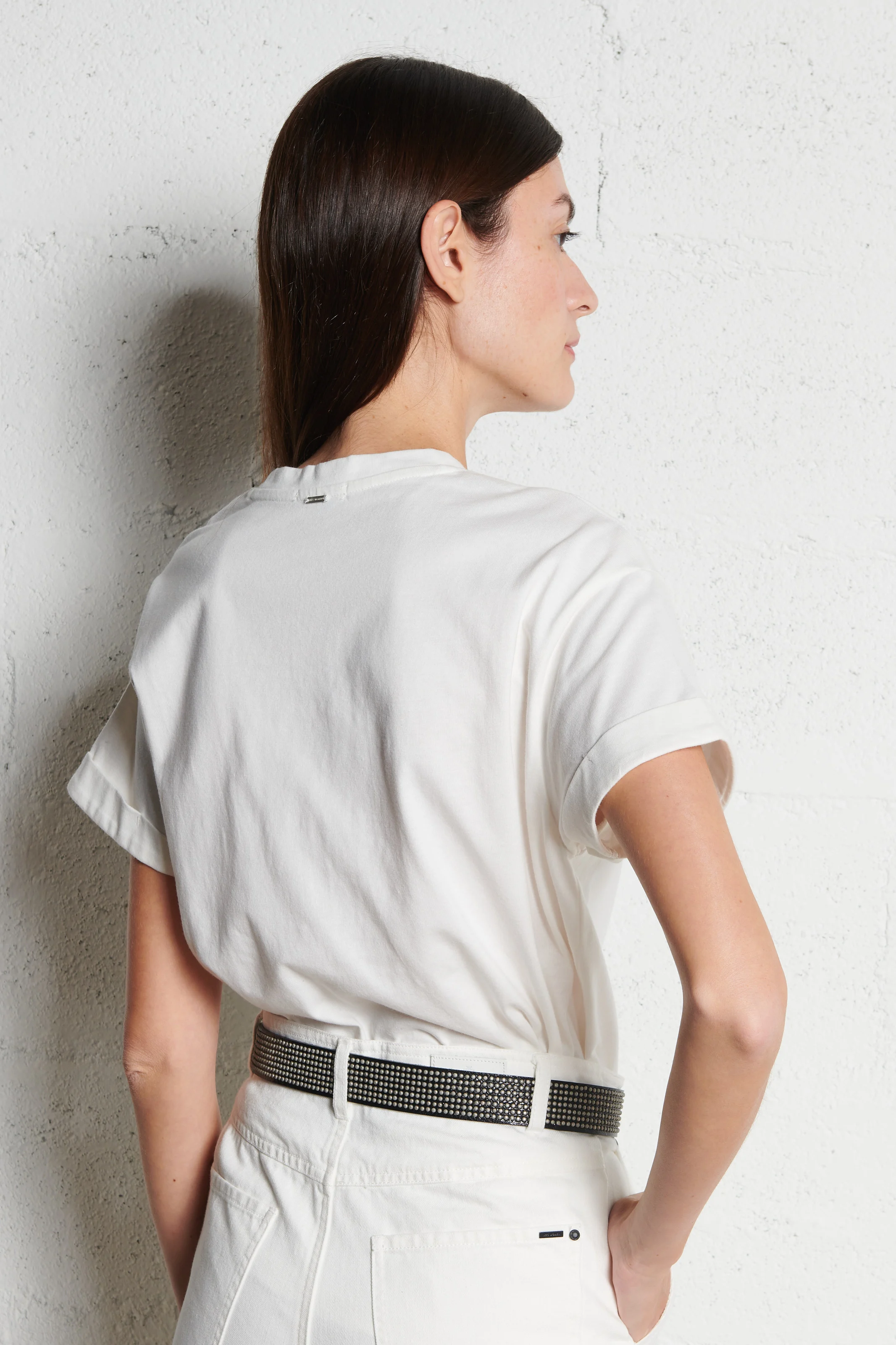Tee-shirt col rond ample en coton sérigraphié | Blanc