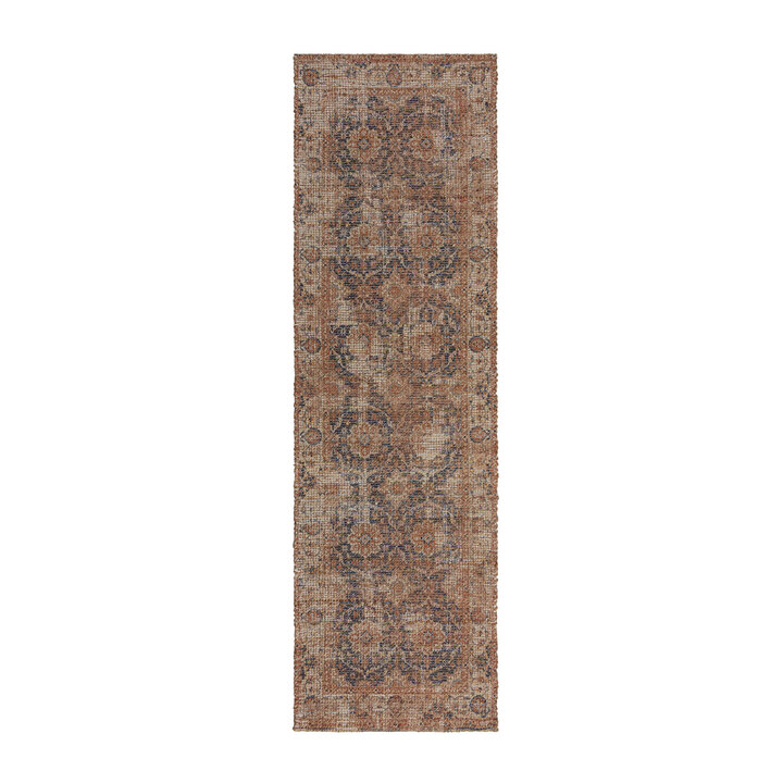 Jute loper - Mauro Vintage Bruin/Blauw | Uniek!