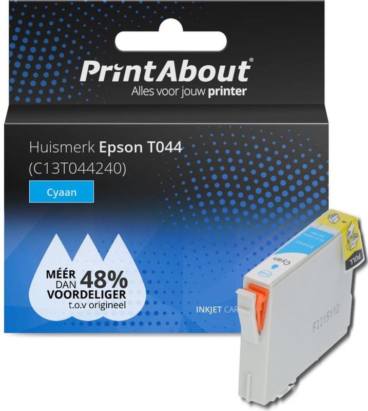 PrintAbout huismerk Inktcartridge T044 (C13T044240) Cyaan Geschikt voor Epson