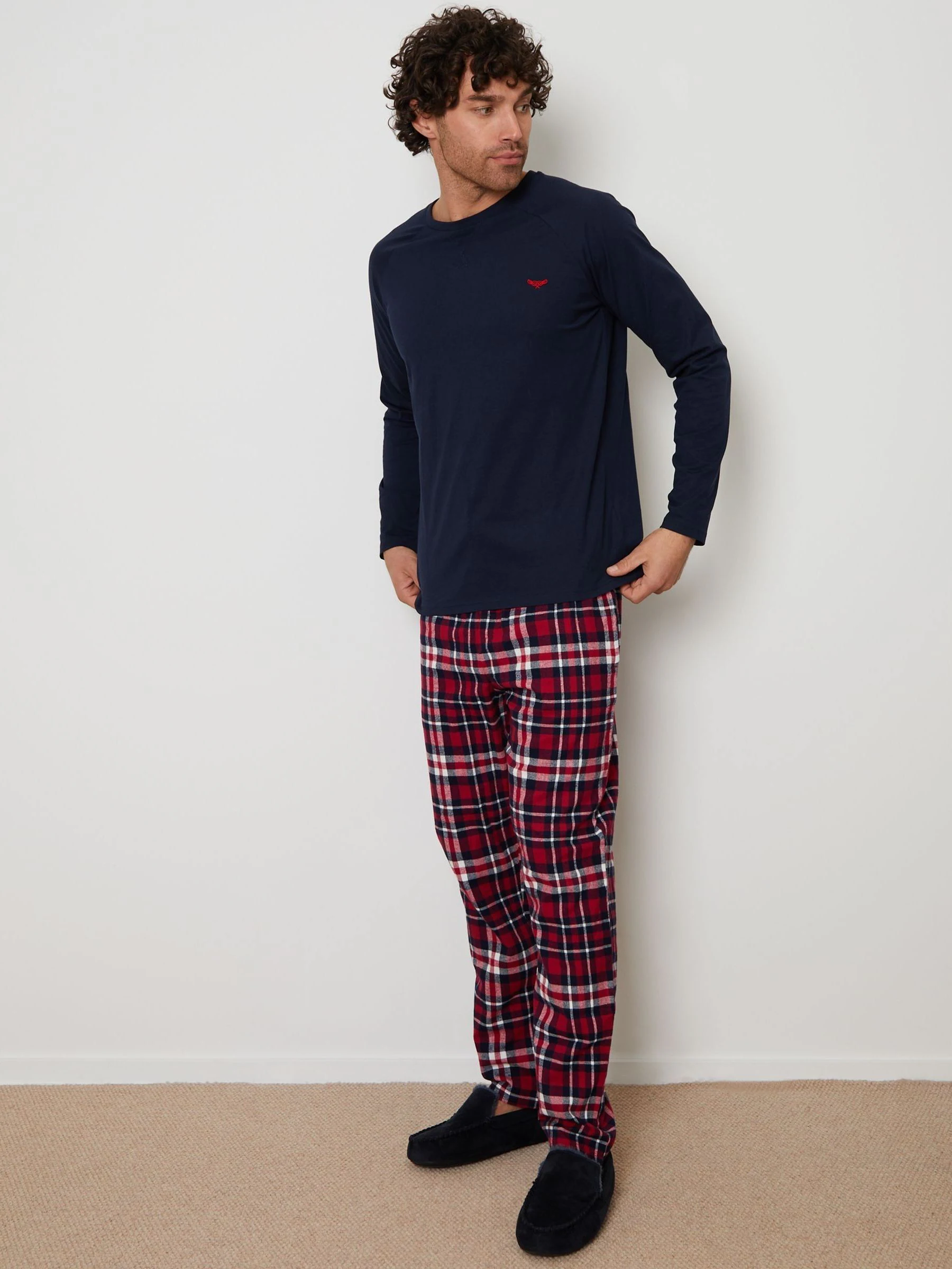 Donkerblauw - Threadbare - Pyjamaset van gemengde stoffen met lange mouwen