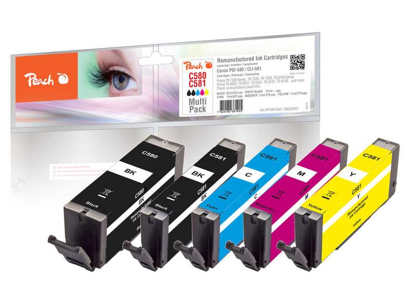 Peach Tintenset Canon PGI-580 / CLI-581 BK, PBK, C, M, Y Druckerpatronen: Schwarz, Photoschwarz, Cyan, Magenta, Gelb