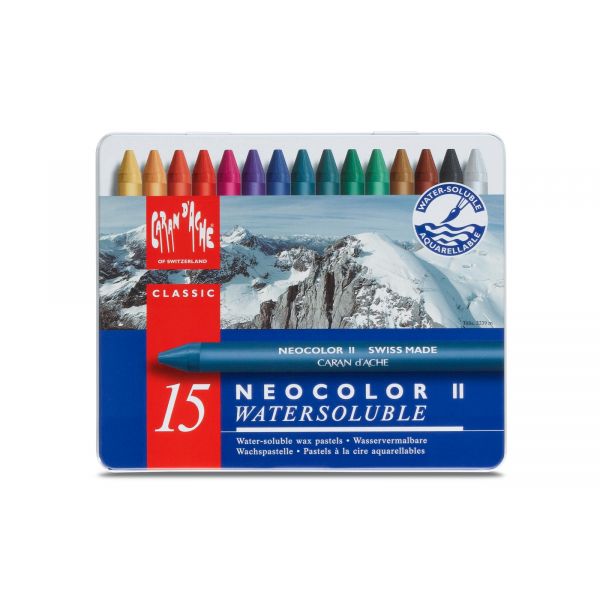 Caran d'Achede Lápis de Cera Neocolor II Cx. Metálica 15 Un.
