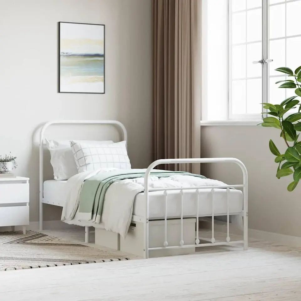 vidaXL - Bed frame met hoofd- en voeteneinde - Wit - Metaal - 90x190 cm