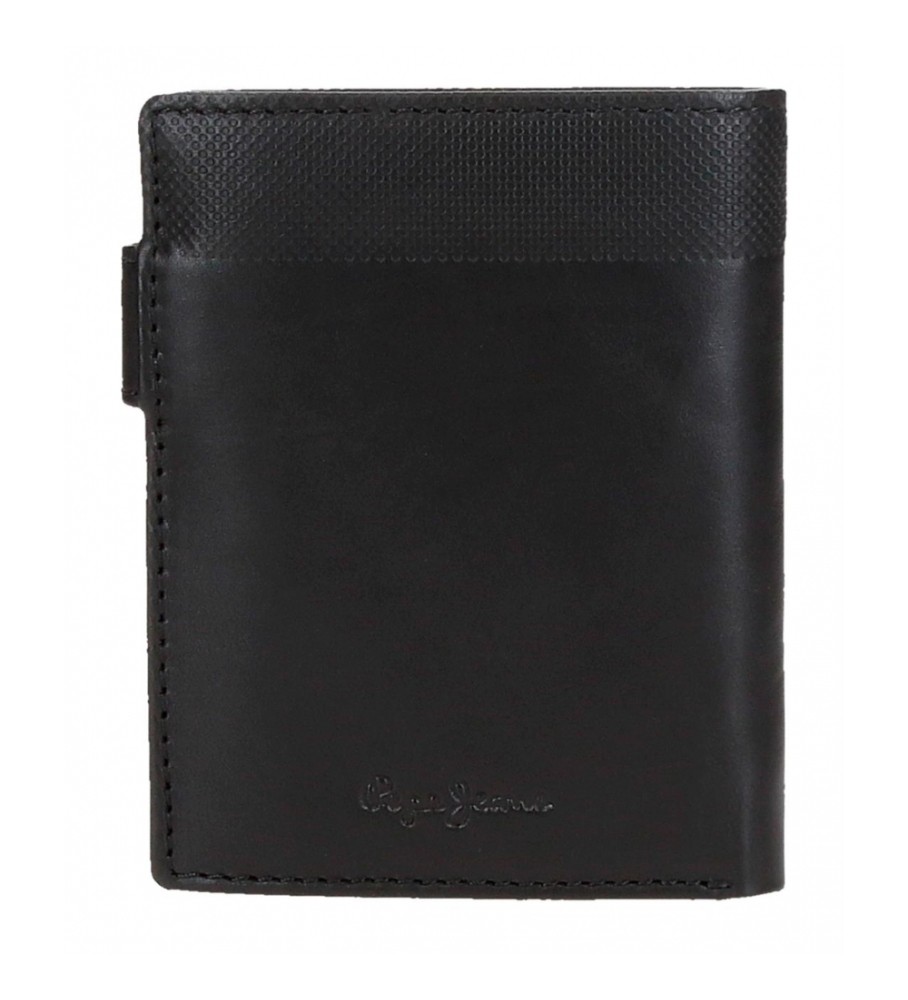 Carteira Pepe Jeans Topper em couro com fecho de clique, preta.