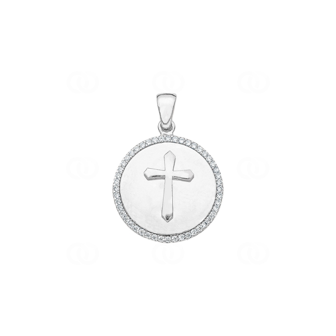 Anhänger 925 Silber rhodiniert Kreuz mit Zirkonia Ø 19mm