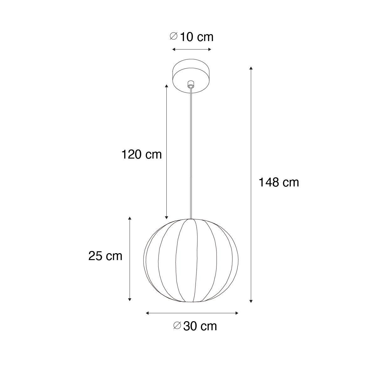Japandi hanglamp wit zijden 30cm - Plu