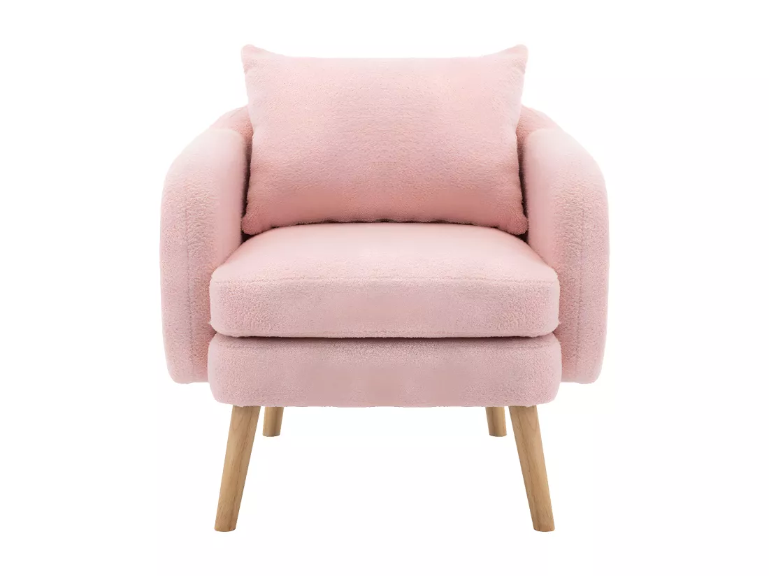 Fauteuil Canapé Fauteuil avec coussin à pieds en bois massif moderne et sobre en Teddy Tissu Rose