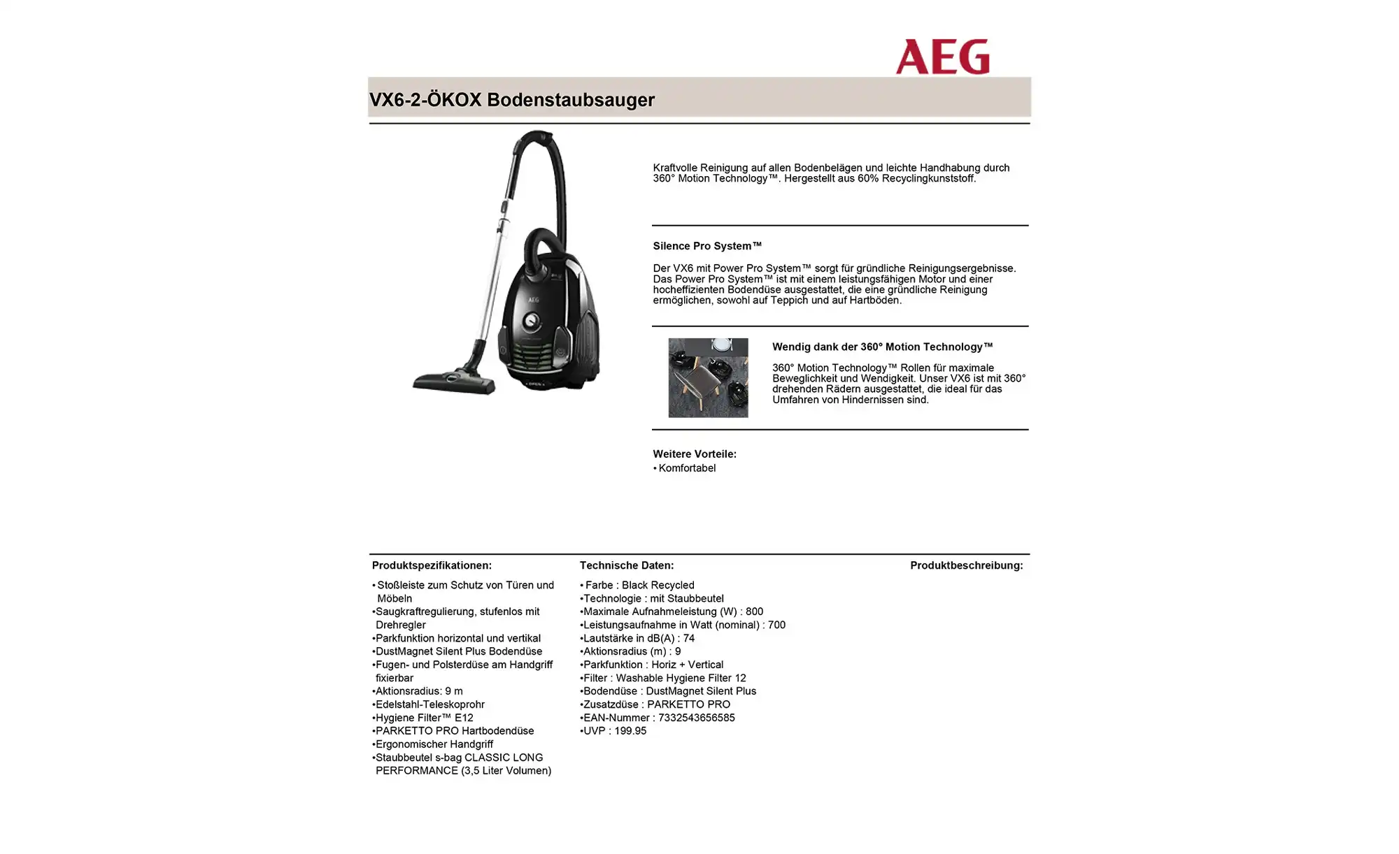 AEG Bodenstaubsauger VX6-2-ÖKOX