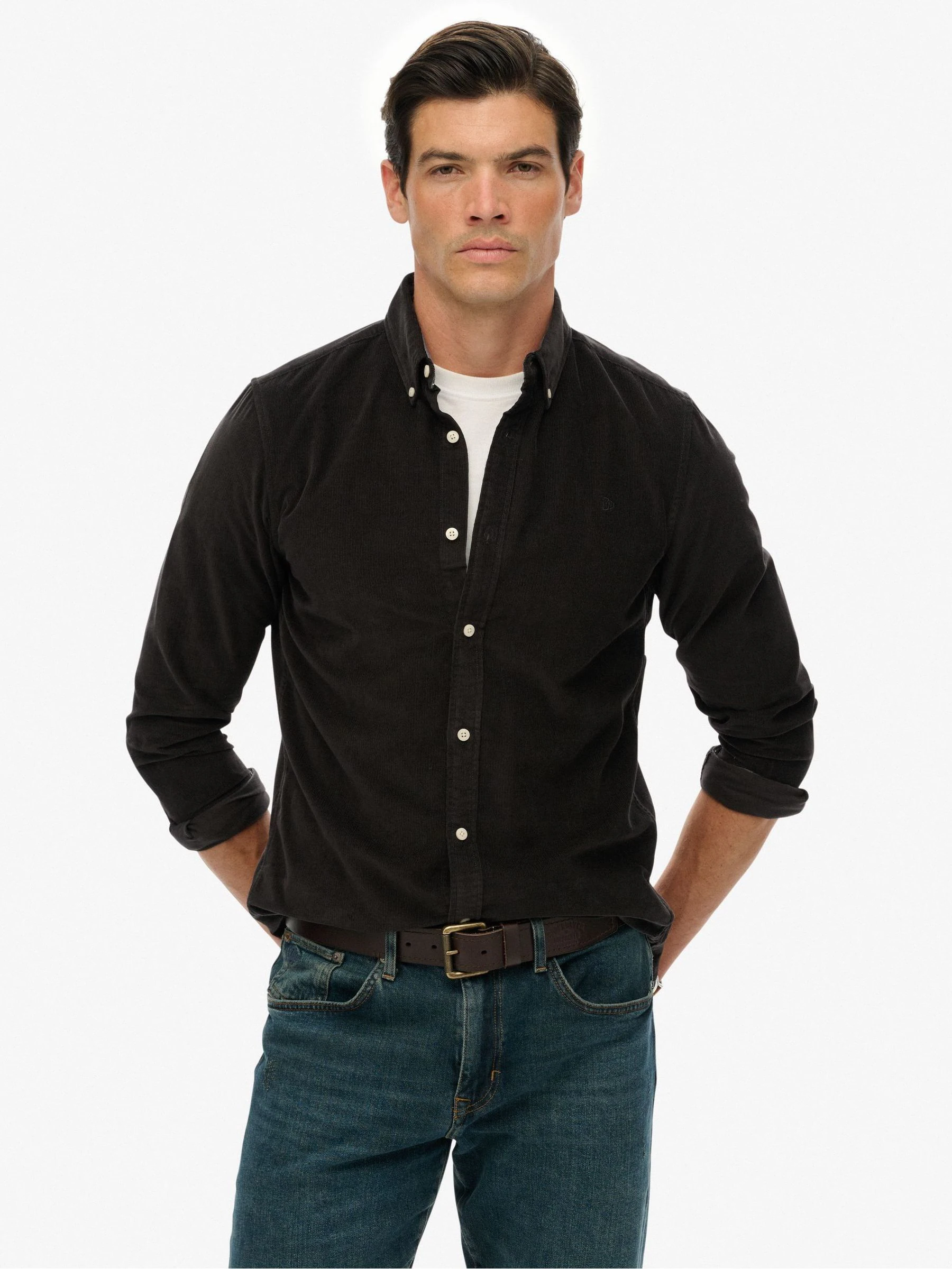 Zwart - Superdry Classic Needle Cord Shirt