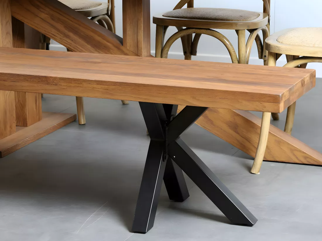 Banc de table chêne massif pieds croisés 220 cm OKA