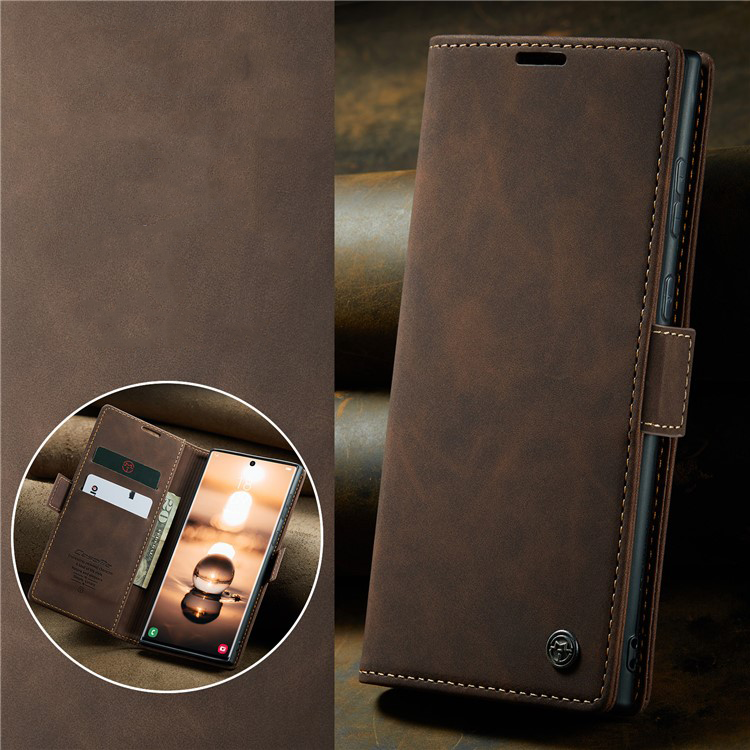 Samsung Galaxy S24 Ultra Leder Tasche Flip Wallet Etui mit Kartenfächern - Dunkelbraun