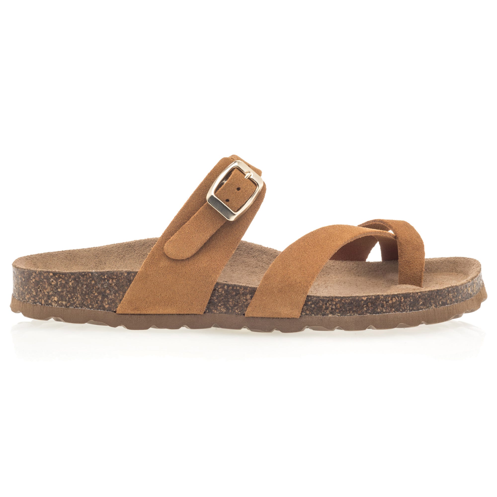 Mules semelle liège Femme en cuir cognac
