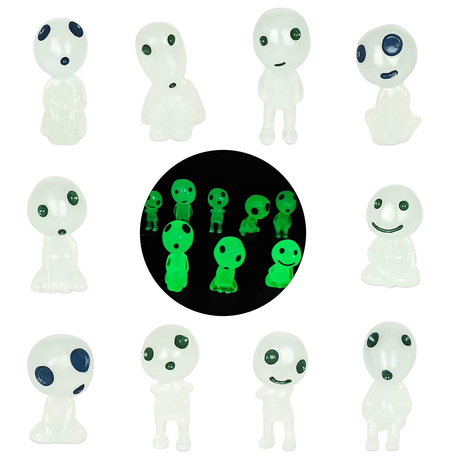(10er Set) Fluoreszierende Alien Figuren Leuchtende Mini Waldgeister Garten Deko - Grün