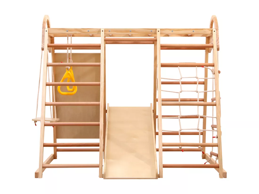 Aire de jeux 7 en 1 avec toboggan, balançoire et filet d'Escalade, 140 x 120 x 120 cm